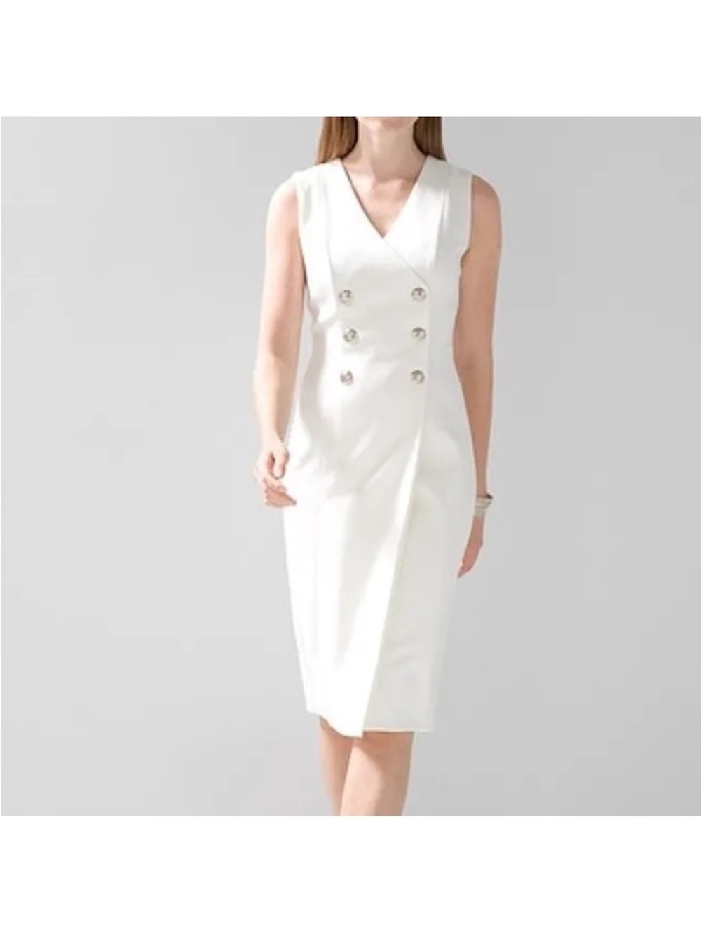 WHBM White House Black Market White Sleeveless Blazer Midi Dress Women’s Size 12